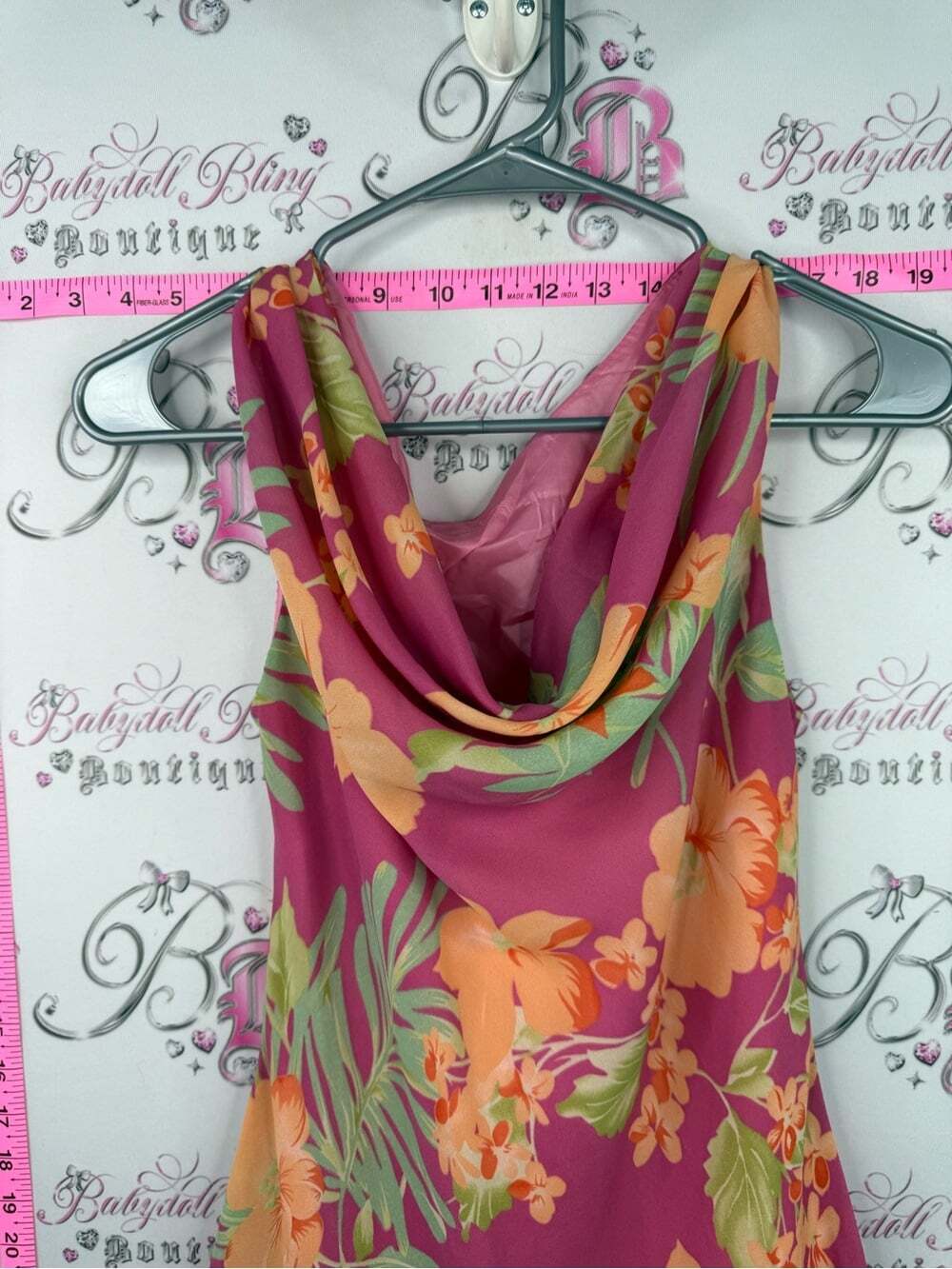 Dress Y2K long maxi flower Floral Cowl Neck Maxi Dress - Pink with Orange Floral - Picture 4 of 10